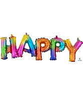30" Airfill Only Block Phrase Happy Rainbow Splash Balloon