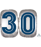 25" SuperShape Silver/Blue Number 30 Foil Balloon