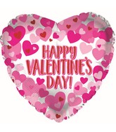 18" Happy Valentine's Day Hearts On Pearl Foil Balloon