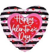 17" Happy Valentine's Day Black Stripes Foil Balloon