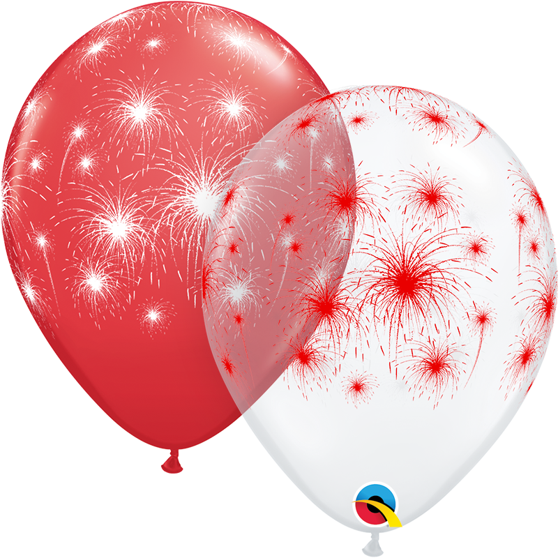 11" Red Clear (50 Per Bag) Fireworks-A-Rnd Latex Balloons