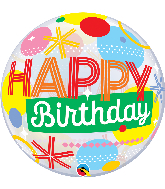 22" Birthday Circles & Dot Stripes Bubble Balloon