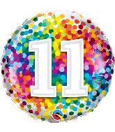18" Number 11 Rainbow Confetti Foil Balloon