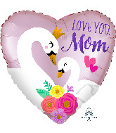 18" Satin Infused Love You Mom Swans Foil Balloon