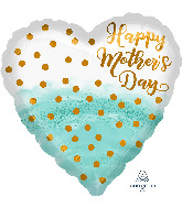 18" Happy Mother's Day Watercolor & Gold Dots Foil Balloon