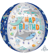 16" Happy Birthday Sharks Orbz Clear Foil Balloon