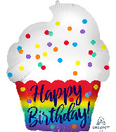 18" Happy Birthday Satin Cupcake Foil Balloon