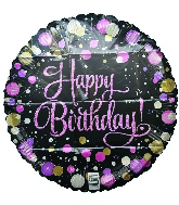 18" Happy Birthday Pink With Dots Foil Balloon