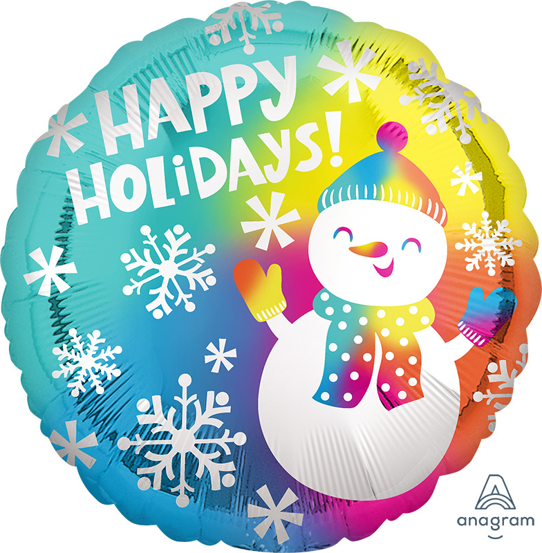 18" Happy Holidays Satin Snowman Foil Balloon