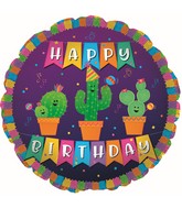 17" Happy Birthday Banner Cactus Foil Balloon