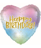 17" Iridescent Heart Happy Birthday Foil Balloon