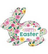 32" Shape Holographic Spring Flowers Easter Bunny Foil Balloon