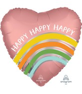 18" Satin Peace Love Happy Happy Happy Stripes Foil Balloon