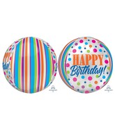 16" Orbz Clear Birthday Bright Dots Foil Balloon