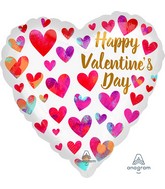 18" Happy Valentine's Day Painterly Hearts Foil Balloon