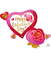 32" SuperShape Happy Valentine's Day Heart & Rose Foil Balloon