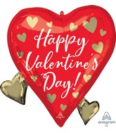 22" SuperShape Happy Valentine's Day Floating Gold Hearts Foil Balloon