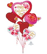 Bouquet of Balloons Happy Valentine's Day Heart & Rose Foil Balloon