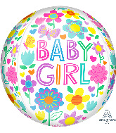 16" Orbz Baby Girl Floral Butterfly Foil Balloon
