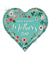 30" Foil Shape Holographic Mint Mother's Day Heart Foil Balloon