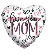 18" Love You Mom Brushed Hearts Foil Balloon