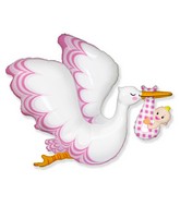 Stork Baby Girl Foil Balloon