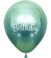 12" Mirror Happy Birthday Green Latex Balloons (25 Per Bag) 2 Side Print