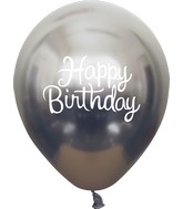 12" Mirror Happy Birthday Space Grey Latex Balloons (25 Per Bag) 2 Side Print