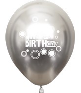 12" Mirror Happy Birthday Silver Latex Balloons (25 Per Bag) 2 Side Print