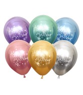 12" Mirror Happy Birthday Assorted Latex Balloons (25 Per Bag) 2 Side Print