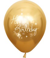12" Mirror Happy Birthday Gold Latex Balloons (25 Per Bag) 2 Side Print