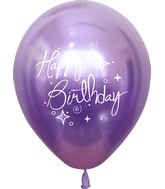 12" Mirror Happy Birthday Violet Latex Balloons (25 Per Bag) 2 Side Print