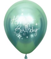 12" Mirror Happy Birthday Green Latex Balloons (25 Per Bag) 2 Side Print