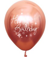 12" Mirror Happy Birthday Rose Gold Latex Balloons (25 Per Bag) 2 Side Print