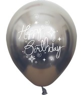 12" Mirror Happy Birthday Space Grey Latex Balloons (25 Per Bag) 2 Side Print