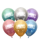 12" Mirror Happy Birthday All Around Assorted Latex Balloons (25 Per Bag) 5 Side Print