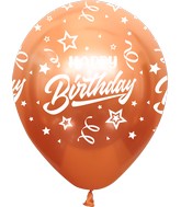 12" Mirror Happy Birthday All Around Copper Latex Balloons (25 Per Bag) 5 Side Print