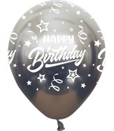 12" Mirror Happy Birthday All Around Space Grey Latex Balloons (25 Per Bag) 5 Side Print