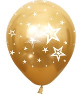 12" Mirror Stars All Around Gold Latex Balloons (25 Per Bag) 5 Side Print