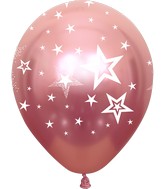 12" Mirror Stars All Around Pink Latex Balloons (25 Per Bag) 5 Side Print