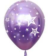 12" Mirror Stars All Around Violet Latex Balloons (25 Per Bag) 5 Side Print