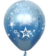 12" Mirror Stars All Around Blue Latex Balloons (25 Per Bag) 5 Side Print