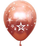 12" Mirror Stars All Around Rose Gold Latex Balloons (25 Per Bag) 5 Side Print