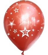 12" Mirror Stars All Around Red Latex Balloons (25 Per Bag) 5 Side Print