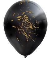 12" Splashes All Around Black Balloons Gold Print Latex Balloons (25 Per Bag) 5 Side Print