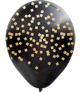 12" Black Squares All Around Assorted Gold Print Latex Balloons (25 Per Bag) 5 Side Print