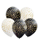 12" Assorted Confetti All Around Latex Balloons (25 Per Bag) 5 Side Print
