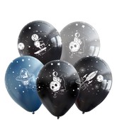 12" Assorted Space All Around Latex Balloons (25 Per Bag) 5 Side Print