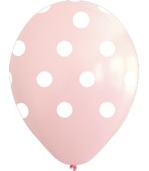 12" Pink Polka Dots All Around Latex Balloons (25 Per Bag) 5 Side Print
