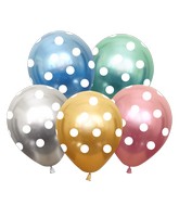 12" Assorted Polka Dots All Around Latex Balloons (25 Per Bag) 5 Side Print